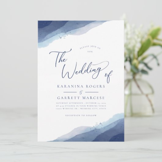 Nuances de Faire-part de mariage bleu Aquarelle do (Debout devant)