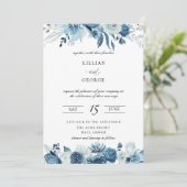 Nuances de Faire-part de mariage floral bleu (Debout devant)