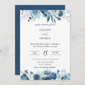 Nuances de Faire-part de mariage floral bleu (Devant / Derrière)