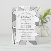 Nuances de gris invitations géométriques de mariag (Debout devant)