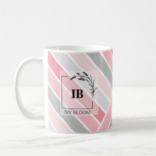 Nuances de rayures roses Monogramme Mug