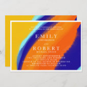 Nuancier gras Faire-part de mariage orange et bleu (Devant / Derrière)