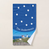 Nubble Lighthouse Blue White Coastal Holiday Handdoek (Handdoek)