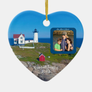 Nubble Lighthouse-familie Foto Kerstmis Keramisch Ornament
