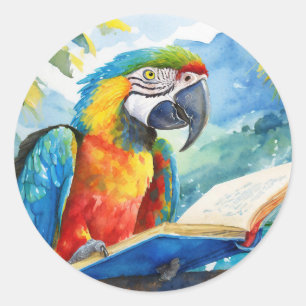 Nuchtere Papegaai Leest Big Book Herstel Ronde Sticker