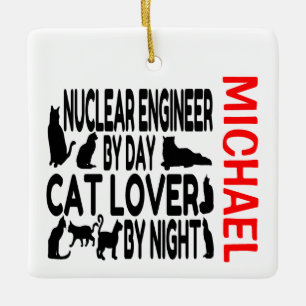 Nucleair ingenieur houdt van katten CUSTOM Keramisch Ornament