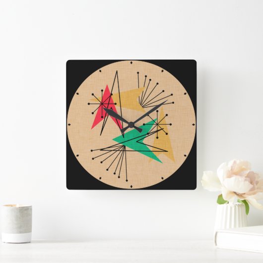 Nucleaire pijlen en Starbursts Mid Century Modern Vierkante Klok (Huis)