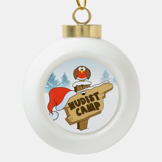 Nudist Camp Keramische Bal Ornament (Voorkant)