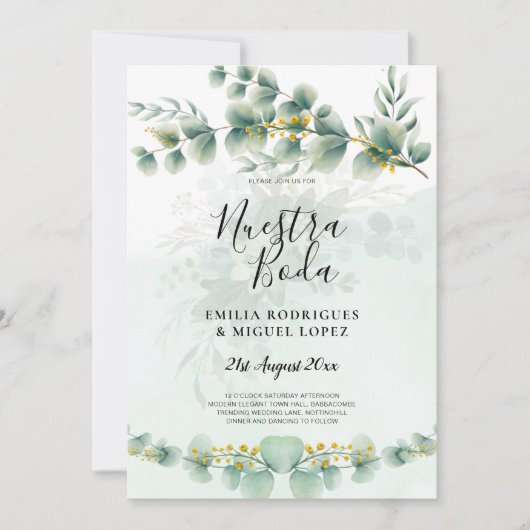 Nuesta Boda Faire-part de mariage Or de verdure (Devant)