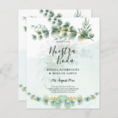 Nuesta Boda Groene Gebloemde Gouden Trouw Uitnodig (Voorkant / Achterkant)