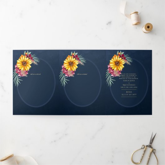 Nuestra Boda 6 pages Sunflower Mariage Invitation (Extérieur)