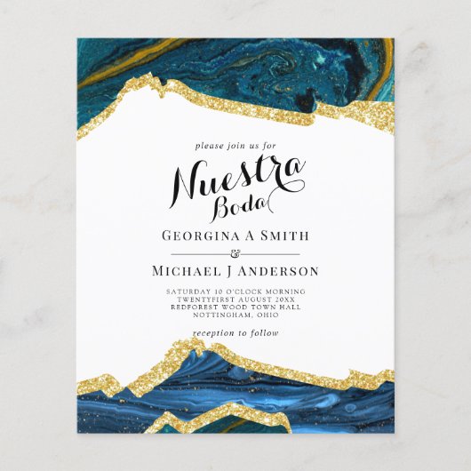 Nuestra Boda AGATE Gold Spanish Wedding INVITE (Voorkant)
