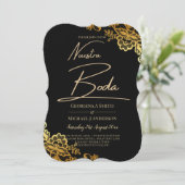 Nuestra Boda Black Gold Faire-part de mariage espa (Debout devant)