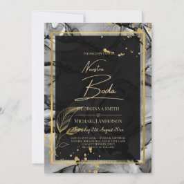 NUESTRA BODA Black Gold Ink Wedding INVITE Kaart