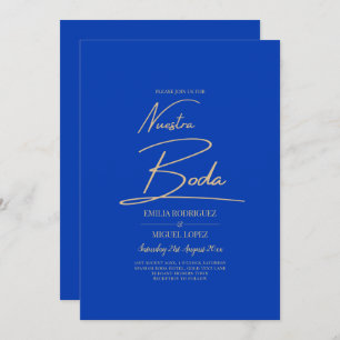 NUESTRA BODA Blue Monochrome Wedding NVITE Kaart