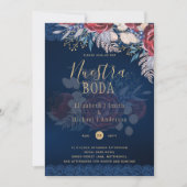 Nuestra Boda Burgundy Blue Floral Lace INVITATION (Devant)