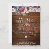 Nuestra Boda Burgundy Blue Floral Lace INVITATION (Devant)