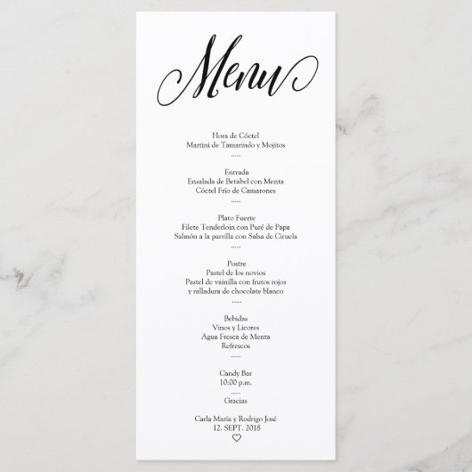 NUESTRA BODA - Carte de menu espagnole modifiable (Devant)