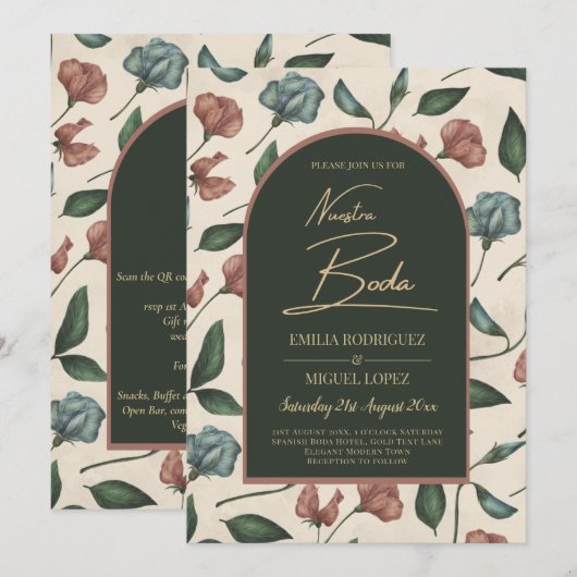 Nuestra Boda Emerald Green Terracotta Herfst Invit Kaart (Voorkant / Achterkant)