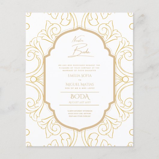 Nuestra Boda GOLD Lijst Spaans huwelijk INVITE (Voorkant)
