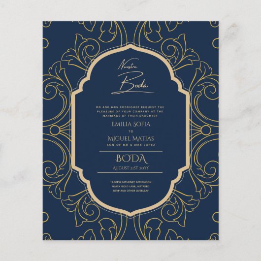 Nuestra Boda GOLD Lijst Spaans huwelijk INVITE (Voorkant)