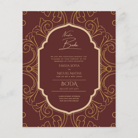 Nuestra Boda GOLD Lijst Spaans huwelijk INVITE (Voorkant)