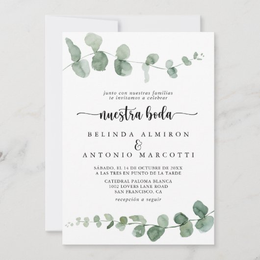 Nuestra Boda Green Delight Eucalyptus Wedding Kaart (Voorkant)
