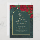 NUESTRA BODA Green Gold RED Roses Winter INVITE Kaart (Voorkant)