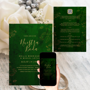NUESTRA BODA GREEN GOLD RSVP MENU DETAILS QRCode Kaart