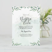 NUESTRA BODA Greenery Spanish WEDDING Invitation Kaart (Staand voorkant)