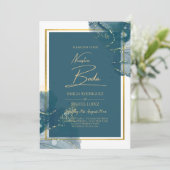 NUESTRA BODA Peacock Blue Gold Wedding Invitation (Debout devant)