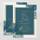 NUESTRA BODA Peacock Blue Gold Wedding Invitation (Devant / Derrière)