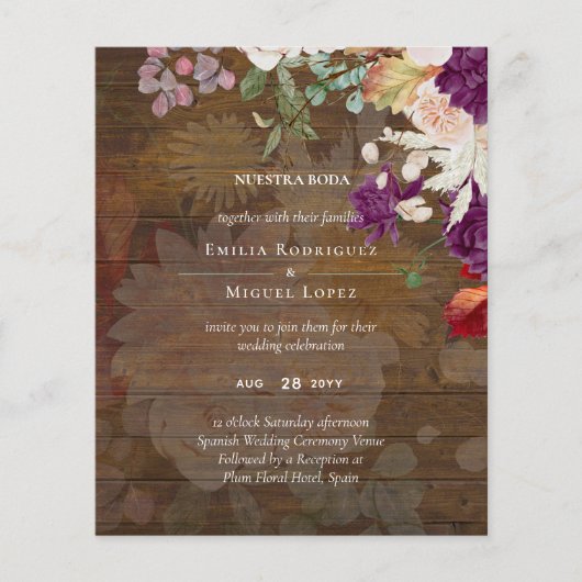 NUESTRA BODA Plum Herfst Floral Spain Wedding Flyer (Voorkant)