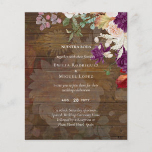 NUESTRA BODA Plum Herfst Floral Spain Wedding Flyer