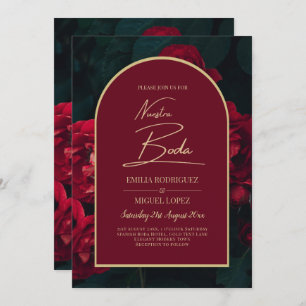 NUESTRA BODA Red Roses Forest Green INVITATION d'h