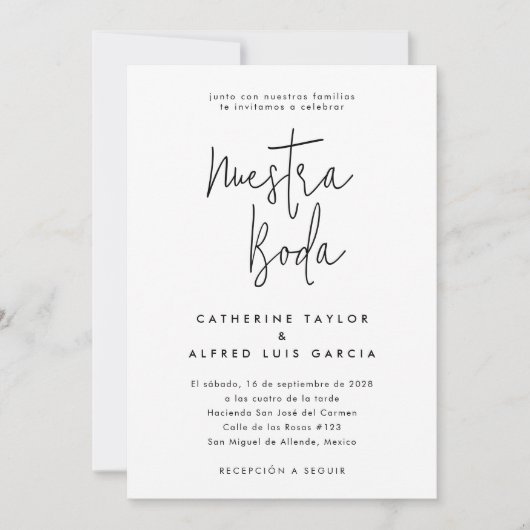 Nuestra Boda Spaans Taal Zwart Script Bruiloft Kaart (Voorkant)