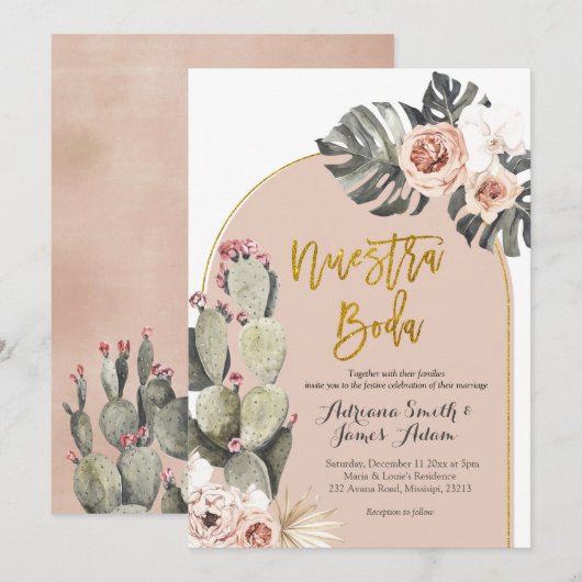 Nuestra Boda Spanish Wedding Invitacion Kaart (Voorkant / Achterkant)