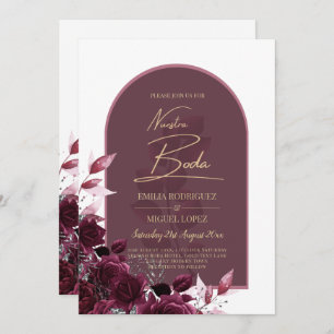 NUESTRA BODA Wine Red Roses INVITACTIONS Kaart
