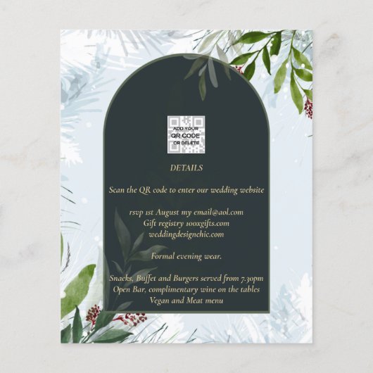 NUESTRA BODA Winter Greenery Wedding Invite Flyer (Achterkant)