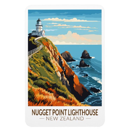 Nugget Point Vuurtoren Nieuw-Zeeland Reizen  Magneet (Verticaal)