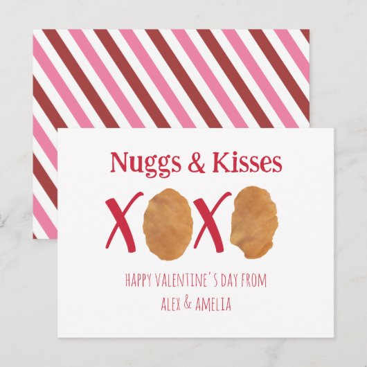 Nuggs Kisses Kip Nuggets Pun Valentijn Streep Briefkaart (Voorkant / Achterkant)