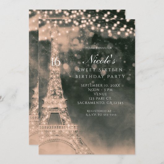 Nuit à Paris Tour Eiffel & Lumières Invitations (Devant / Derrière)