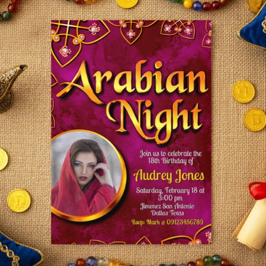 Nuit Arabe avec Photo - Invitation Rose