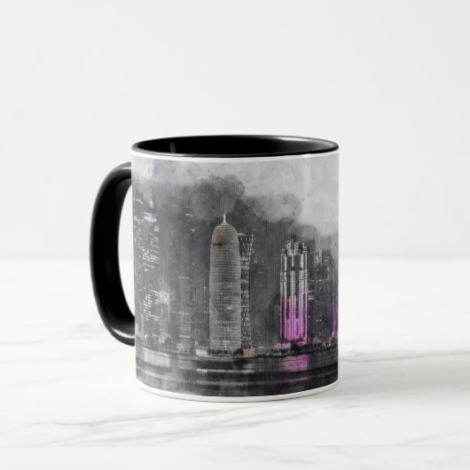 Nuit d'aquarelle Qatar Mug - Skyline artistique (Devant gauche)