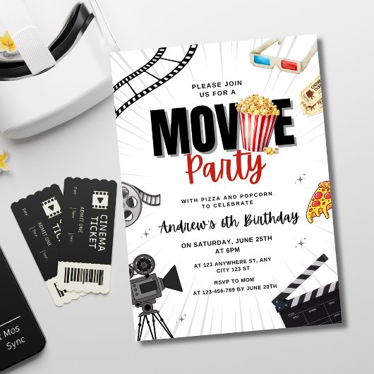 Nuit de cinéma Invitation d'anniversaire, dormir s