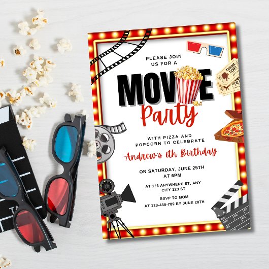 Nuit de cinéma Invitation d'anniversaire, Fête de 