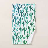 Nuit Désert Cactus Aquarelle Motif Vert Bleu (Serviette à main)