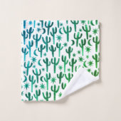 Nuit Désert Cactus Aquarelle Motif Vert Bleu (Gant de toilette)
