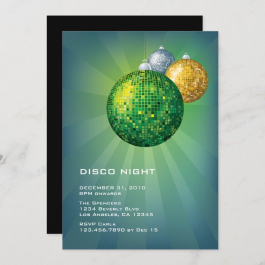 Nuit Disco Invitation de fête du Nouvel An (Devant / Derrière)