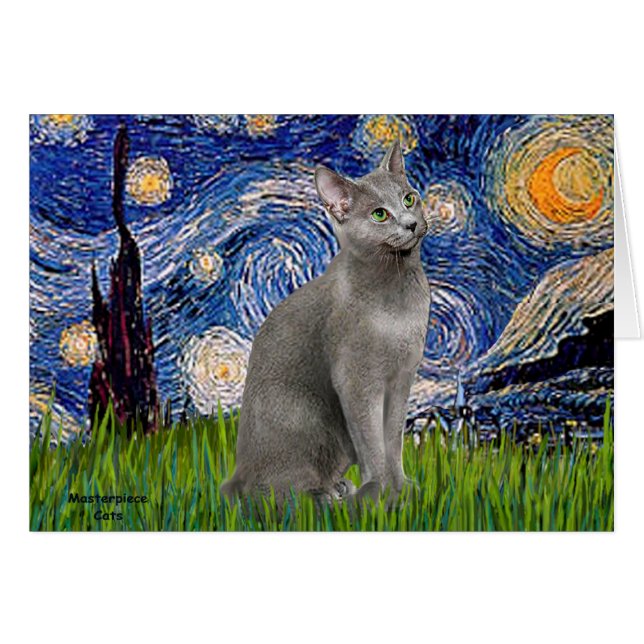 Nuit étoilée - chat bleu russe (Devant horizontal)